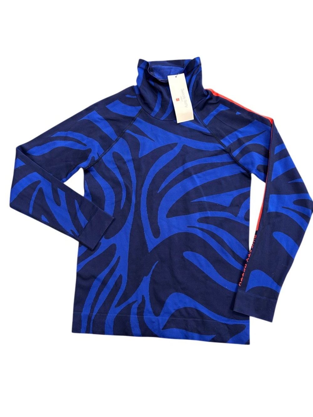 SWEATY BETTY Womens 12 Animal Funnel Neck Base Layer Top Royal Navy Orange